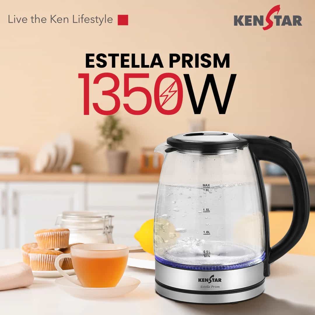 ESTELLA PRISM (1.8LTRS)(1350WATTS)(GLASS KETTLE)(KKESP18F13KR0-DKA)-ELECTRIC KETTLE-KENSTAR