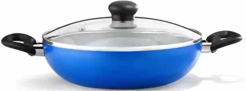 CORAL DLX GRANITE KADAI BLUE 240MM (IB)(WITH GLASS LID) - NON STICK COOKWARE - BUTTERFLY