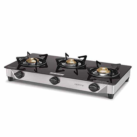 EBONY NEO GS3 SS 001//003 (BRUSH STEEL)(GLASSTOP)(404700403001) - GAS STOVE - USHA